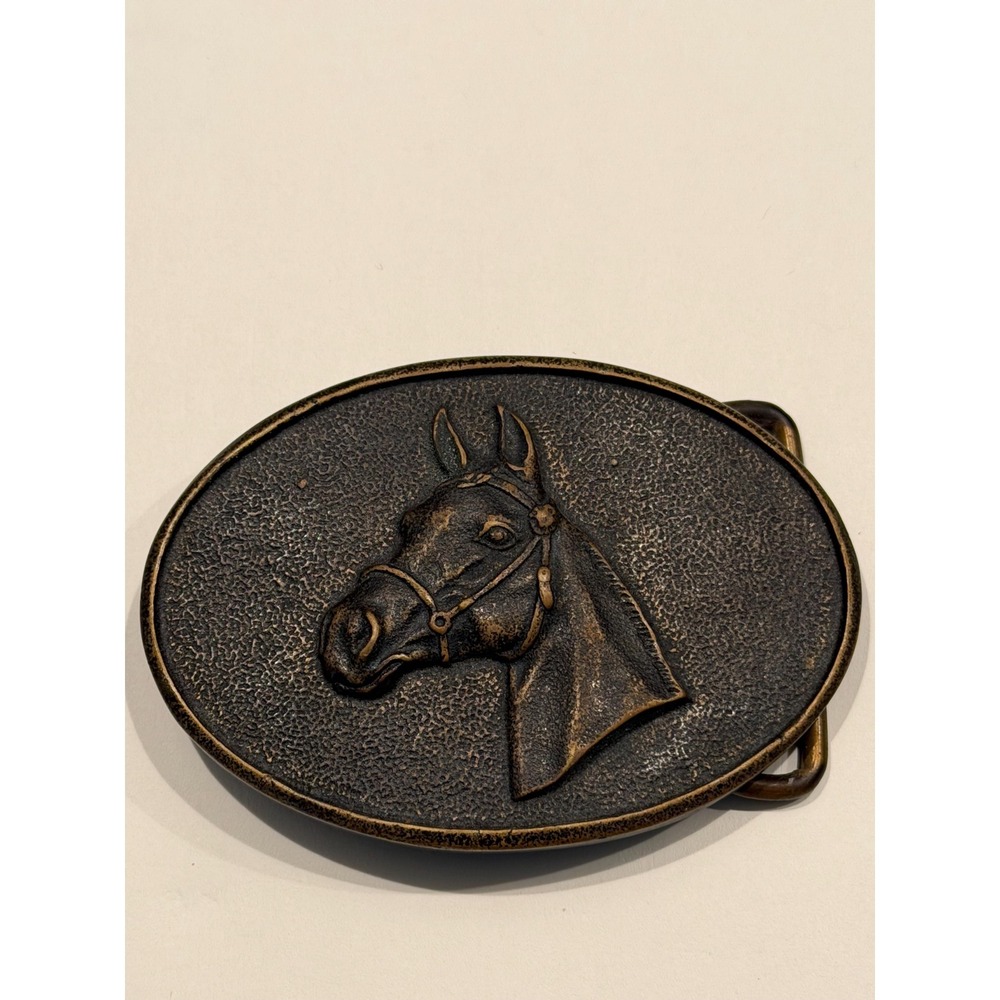 Horse Head Solid Brass Western Vintage BTS Belt Buckle Made in USA